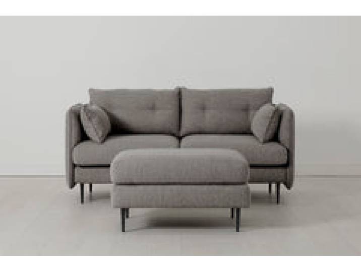 Model 19 Zweisitzer-Sofa mit Polsterhocker, Schattengrau