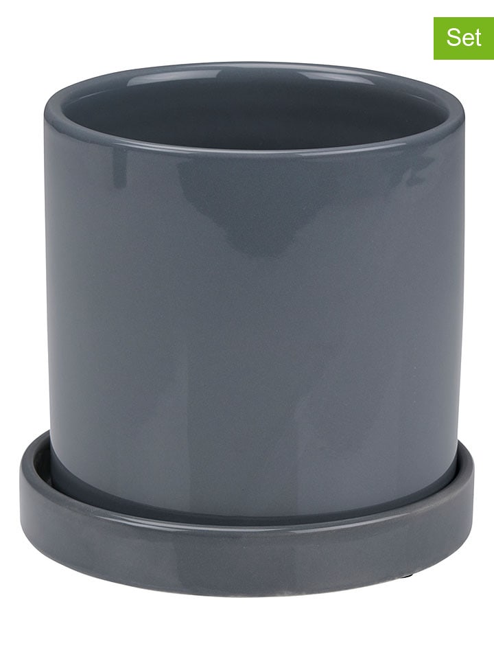 Arti Casa 2er-Set: Blumentöpfe in Grau - (H)13,5 x Ø 13 cm - onesize