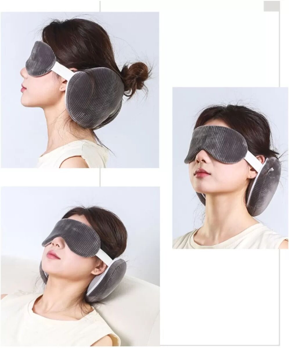 INF 2-in-1 U-förmiges Nackenkissen mit lichtblockierender Schlafmaske für Reisen & Nickerchen Dunkelgrau
