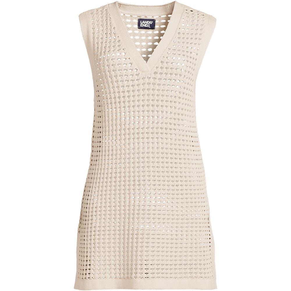 Strick-Strandkleid mit V-Ausschnitt für Damen in Plus-Größe, Damen, size: plus, Beige, Baumwolle, by Lands' End