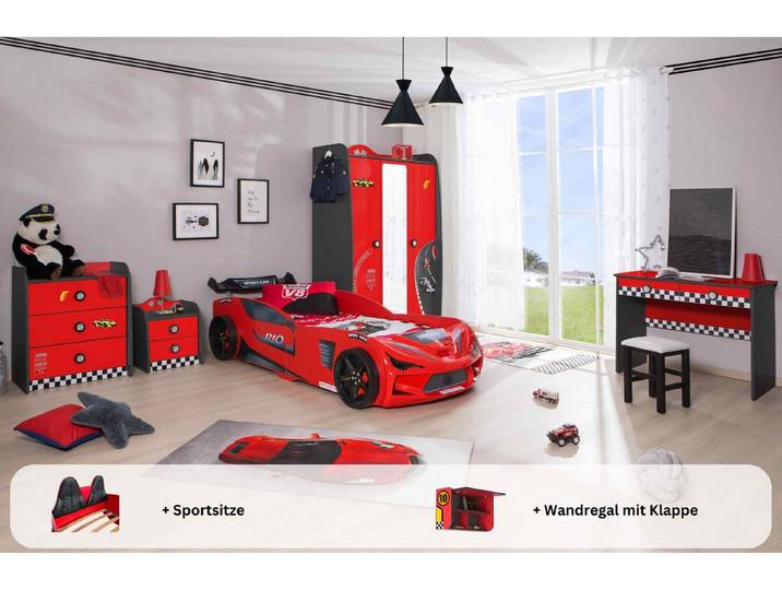 Aileenstore Jugendzimmer-Set Rio, (5-tlg., 5 teilig), Komplettset 5 teilig mit Autobett Rio, LED, Spoiler, Softclose