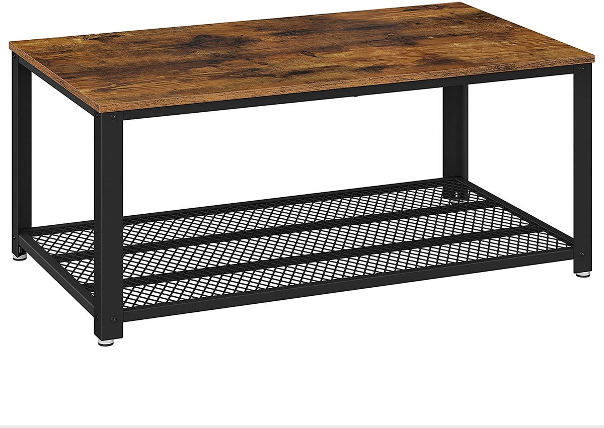 Soof & Tess Salontafel met houten blad en metalen frame in bruin, Industrieel design