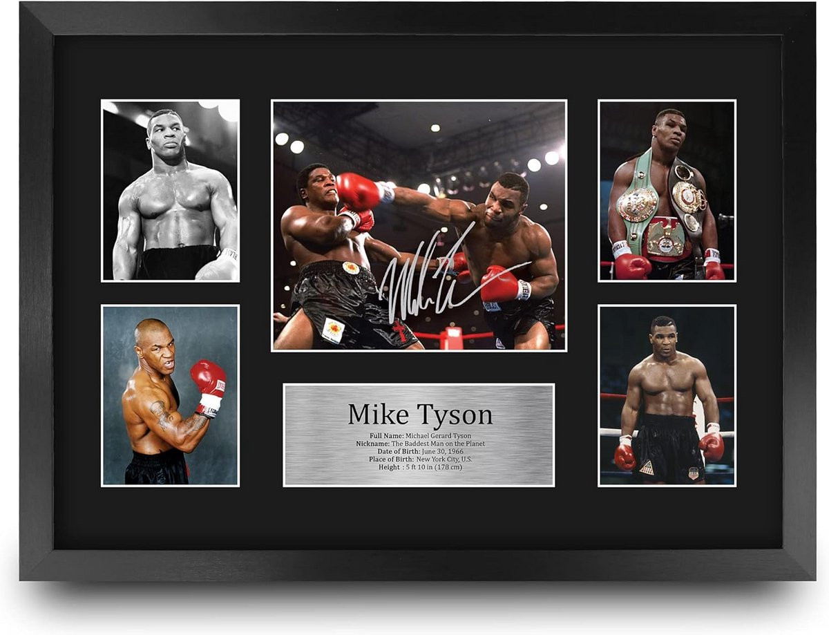 Ingelijste Mike Tyson Gesigneerde Foto A3 - Boksmemorabilia Cadeau