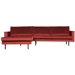 Ecksofa Rodeo Chaiselongue aus Samt, modern und linksseitig, kastanien-rot, hochwertige Polsterung