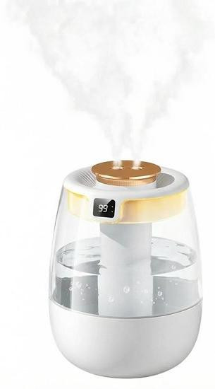 Ultrasone luchtbevochtiger met dubbele spuitfunctie, 2 liter, digitaal display en nachtlampje, wit