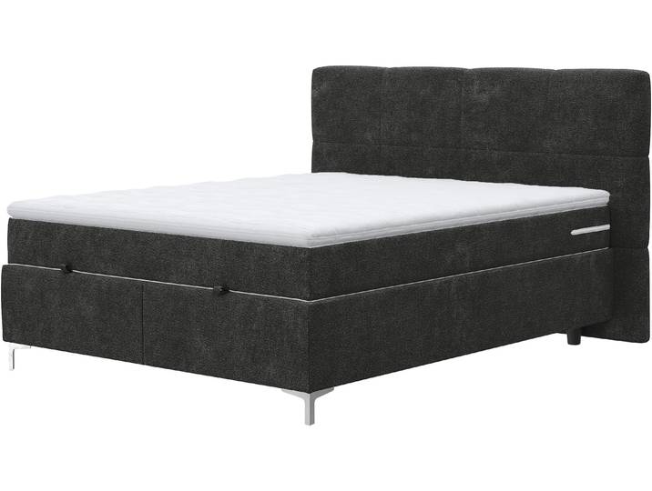 Boxbett, Polyester, Coal, 180×200 cm, Mit Bettkasten & Taschen-Federkernmatratze, Cotta