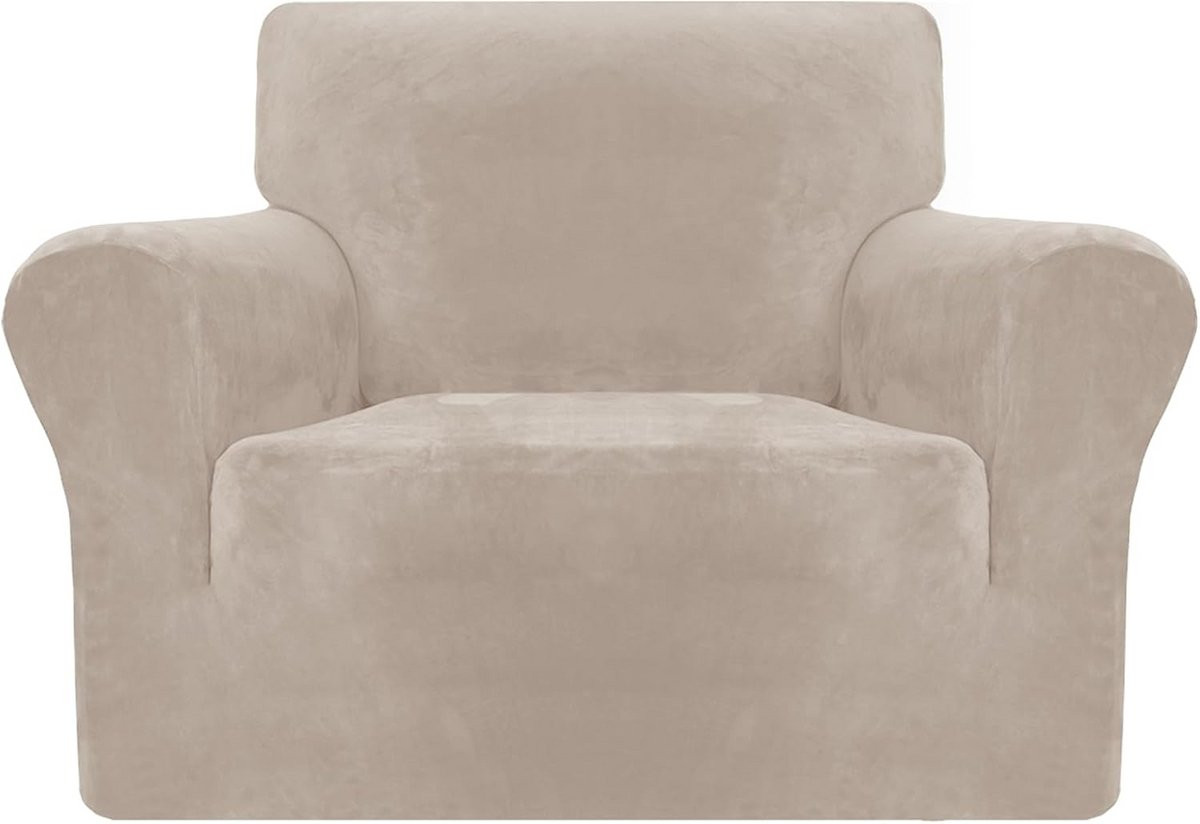 Super zachte velours stoelhoes voor 1-zits fauteuil in kaki