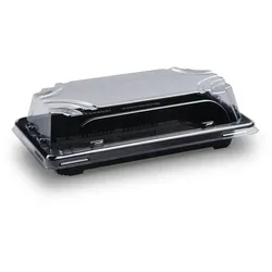 Sushi-Schale (PP/rPET) schwarz 167 x 93 x 45 mm + Deckel