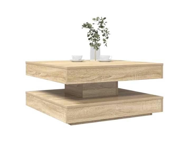 Drehbarer Couchtisch Sonoma-Eiche Holzwerkstoff 70x70x34,5 cm Wohnzimmer 360-Grad-Drehung, untere Ablage, feucht abwischbar, robust, modernes Design, kompakte Maße
