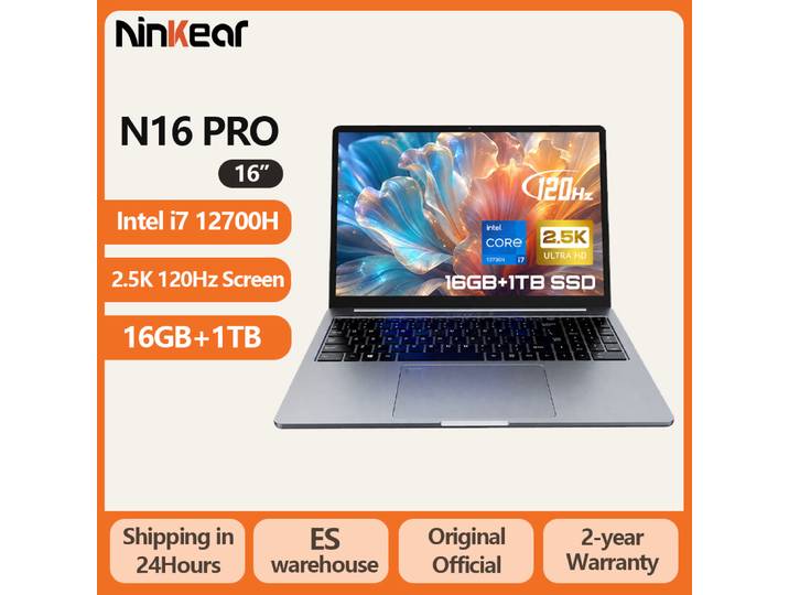 Ordinateur portable Ninkear 16 pouces 2.5K 120Hz Intel i7-12700H/AMD Ryzen 5 WiFi 6 16 Go de RAM 1 To SSD Ordinateur portable Windows 11 Ordinateur de bureau