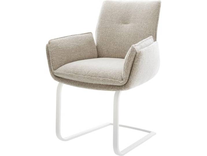 DELIFE Schwingstuhl NELA-Flex Freischwinger flach Weiß Webstoff Soft Beige