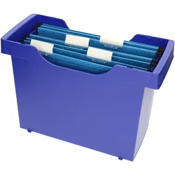 Leitz, Dokumentenablage, Mini-Aktei Hängemappen-Box Plus, blau aus Polystyrol, stapelbar, niedrige Vorderseite, mit Trage- (A4)