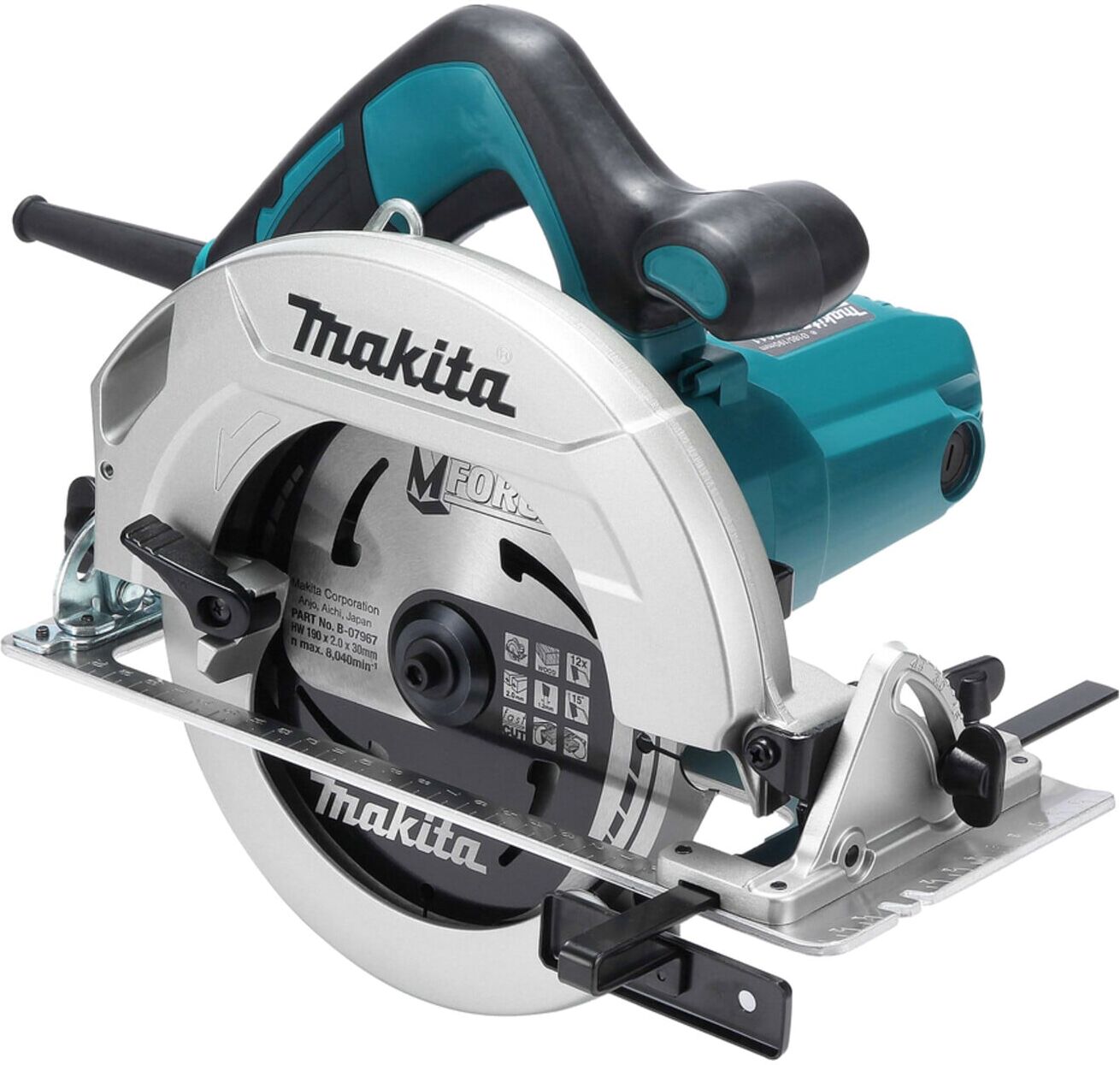 Makita HS7611 Handkreissäge   für Holzwerkstoffe bis zu 66 mm Stärke  mit Leistung von 1.600 W und LED-Licht )