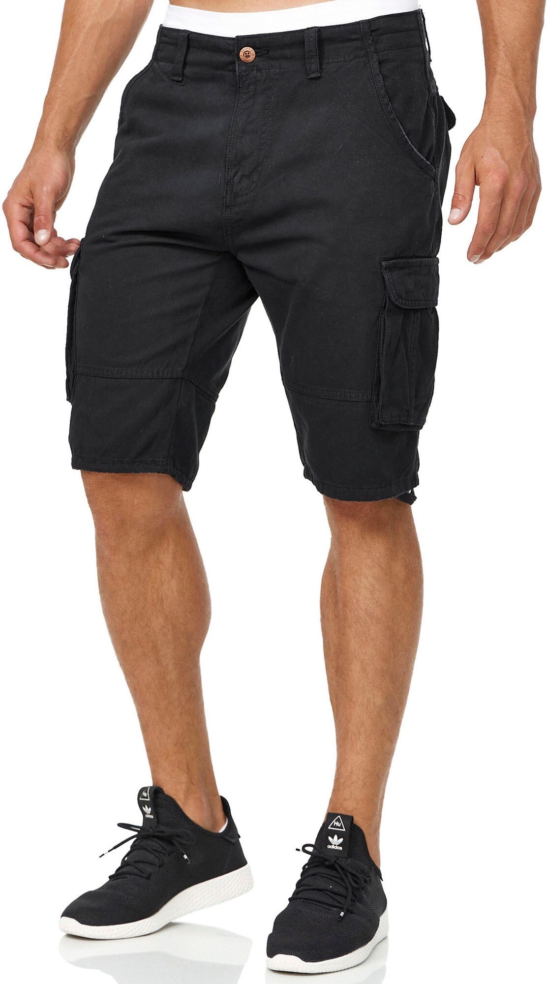 Cargoshorts INDICODE "INMonroe", Herren, Gr. S, N-Gr, schwarz, Web, Obermaterial: 100% Baumwolle, unifarben, regular fit knielang, Hosen Cargoshorts schwarz S, N-Gr
