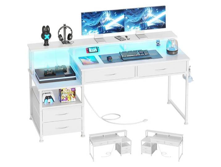 Bureau Gaming Led Bureau Gamer Avec Rangement Bureau Gamer Avec 4 Tiroirs & Prise Intégrée Réversible Table Ordinateur Avec [CA41]