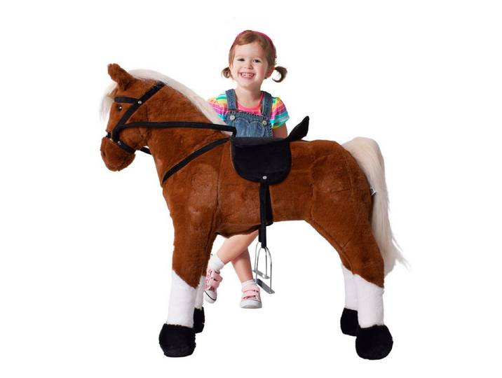 TE-Trend Reitpferd 70 cm Spielzeug Schaukelpferd Pferd zum Draufsitzen hellbraun, mit Soundmodul