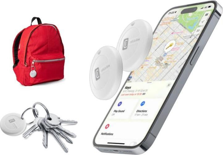 Cellularline TRACY Duo Bluetooth-tracker compatibel met de Find My-app met verwisselbare batterij
