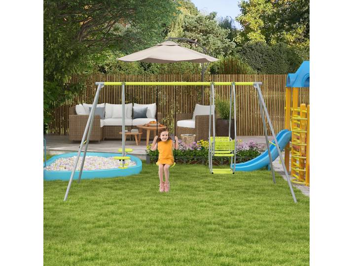 Outsunny Balançoire 3en1 Portique Enfant 225kg Vert