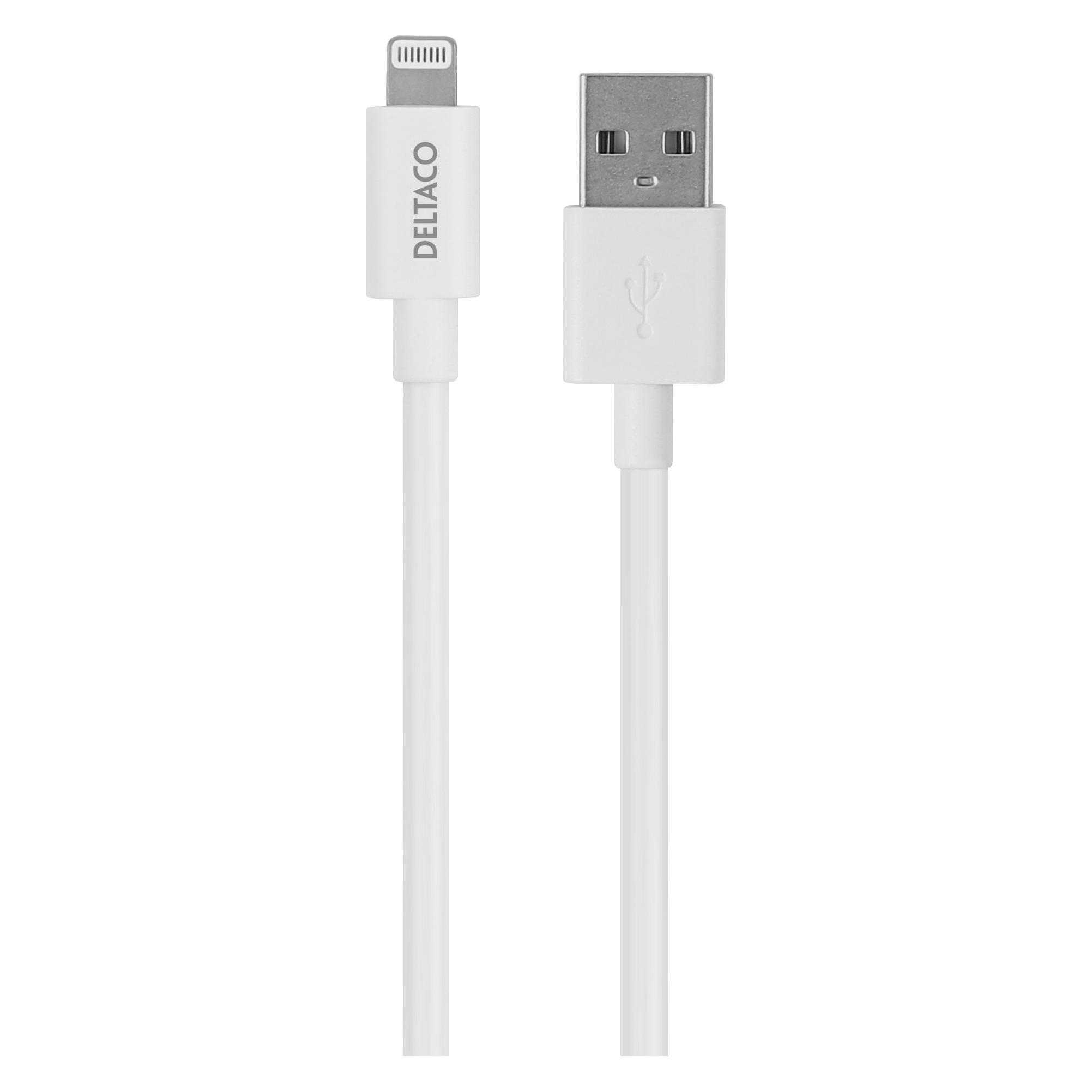 Deltaco Lightning cable USB-A -Lightning, 2m, Apple C189 chipset, MFi, FSC marked package, white (2 m, USB 2.0) (IPLH-402)