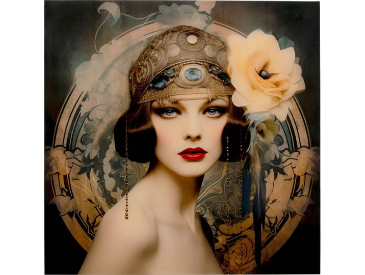 Glasbild KARE DESIGN Muse Art Nouveau 100x100cm , gold (farbe bild(er): braun), B:100cm H:100cm T:0,4cm, Glas, Polypropylen, Bilder, Glasbild