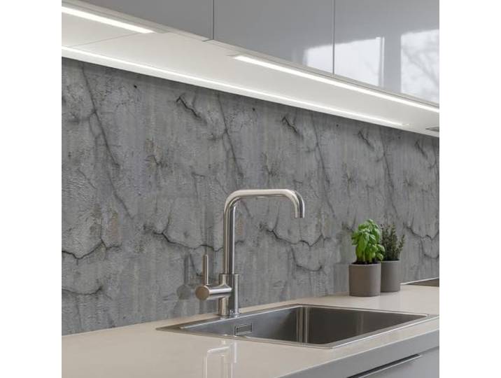 KitchenYeah© Küchenrückwand Selbstklebend Küchenspritzschutz Rückwand 60x400 cm - Wandschutz Ohne Bohren Spritzschutz Wand Wandverkleidung Alt - Beton