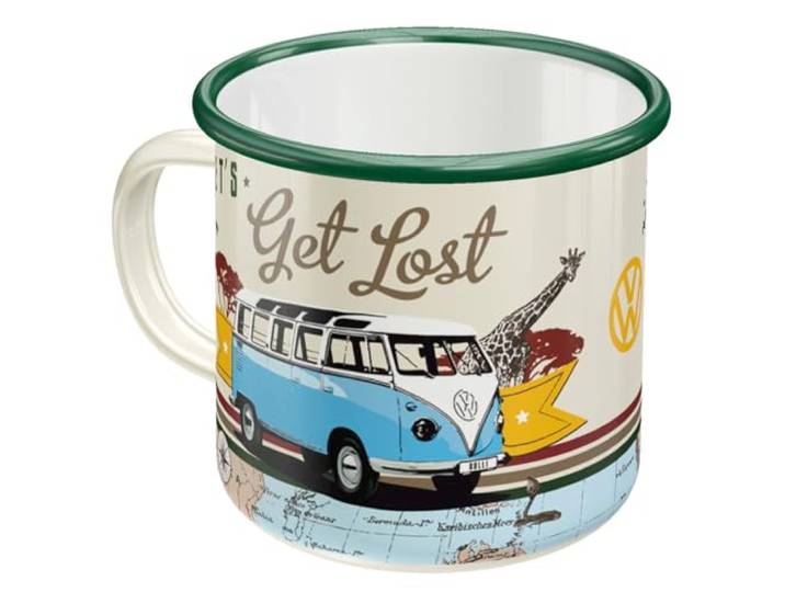 Nostalgic-Art Retro Emaille mok, Bulli T1 – Let's Get Lost – Geschenkidee voor VW-bus, Kampeer beker, Vintage design, 360 ml