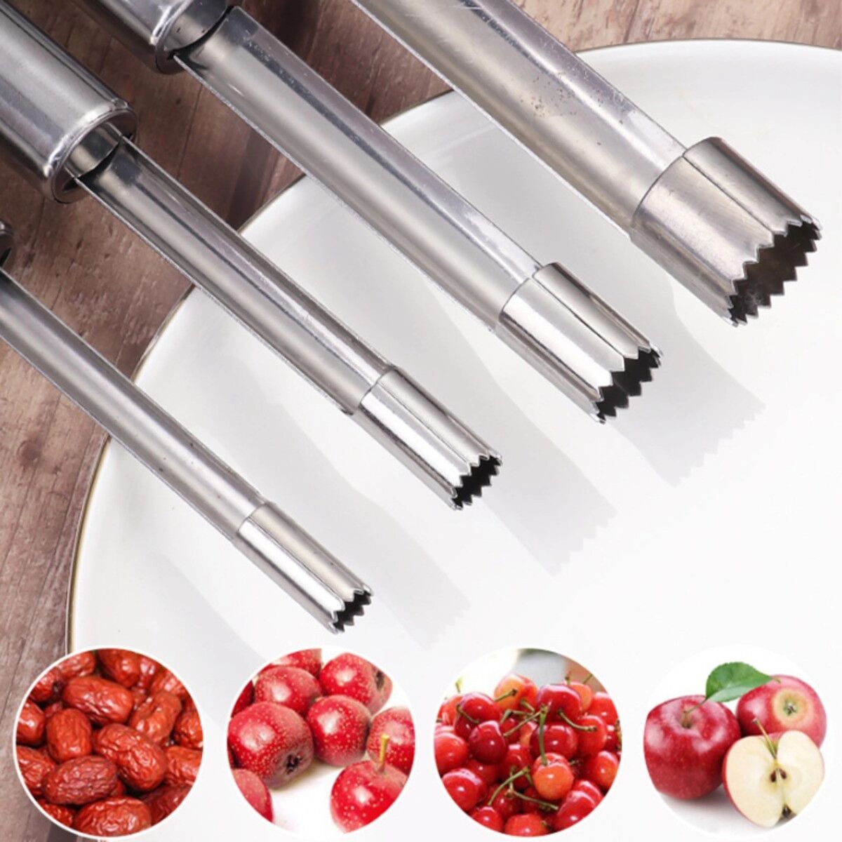 INF Dénoyauteur en acier inoxydable 0.8cm (lot de 2) - Argenté, pour cerises, dattes rouges (jujube) et petites pommes, outil