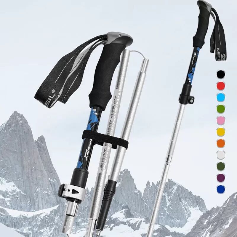 INF 5-teiliger Aluminium-Trekkingstock – Zusammenklappbarer Wanderstock für Outdoor-Abenteuer Schwarz