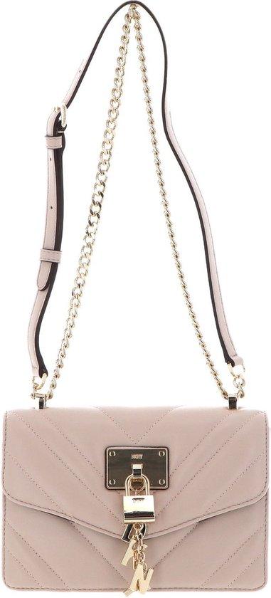 Dkny Elissa Schultertasche aus Leder, 3 Taschen, 14 cm hoch, 21,5 cm breit, 7 cm tief, Farbe Eggshell