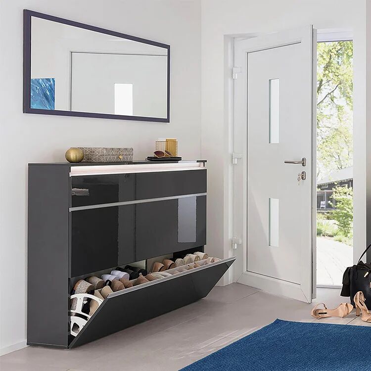 garneroarredamenti Scarpiera ingresso 120x108h cm 2 ante antracite lucido Eclisse