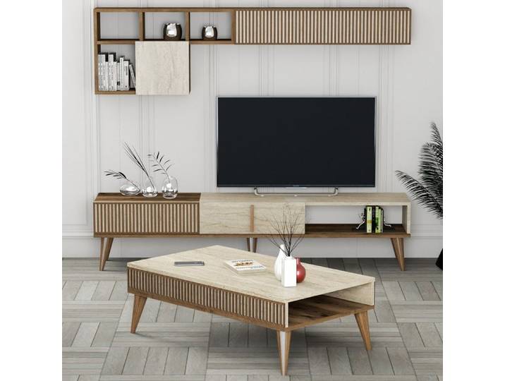 Ensemble de Meubles de Salon Cassacco Dmora en Bois Mélaminé Marron