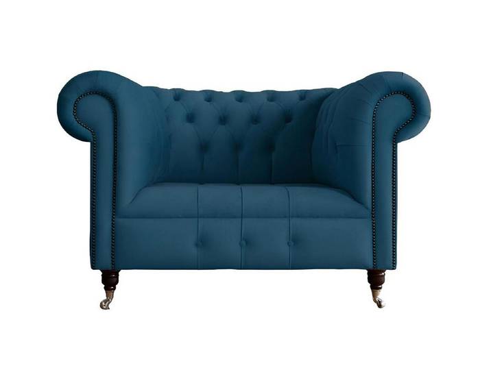 Xlmoebel Chesterfield-Sessel Blauer Chesterfield-Sessel mit gepolsterter Textiloberfläche (Sessel), Hergestellt in Europa