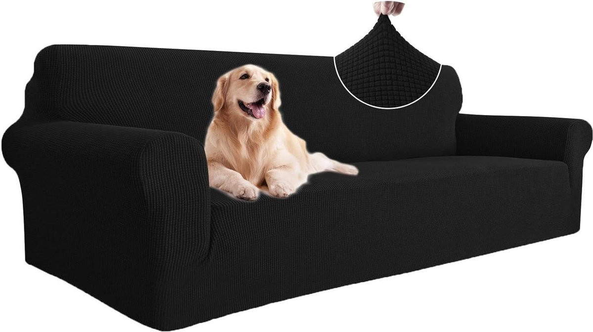 Universele stretch bankhoes voor 4 zits bank, zwart