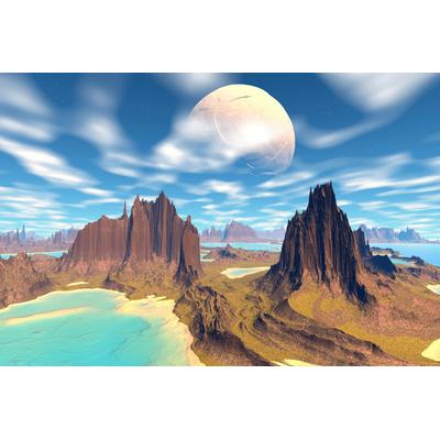 Fototapete PAPERMOON "PLANETEN-FUTURISTISCH WELTRAUM MOND GALAXIE UNIVERSUM", bunt, B:4m L:2,6m, Vlies, Tapeten