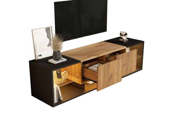 Meuble TV 3 niveaux - pour téléviseurs Jusqu'à 70  centre de divertissement de console de télévision moderne - Noir