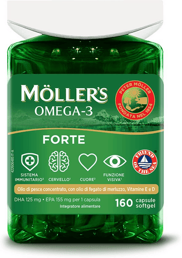 Moller's Omega 3 Forte Integratore con Olio di Pesce Concentrato 160 Capsule