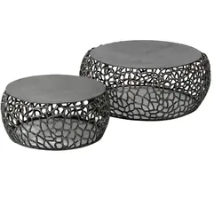 Couchtisch 2er-Set Astilbe Aluminium, filigranes Design modern, schwarz-nickel, rund Ø 55/75 cm