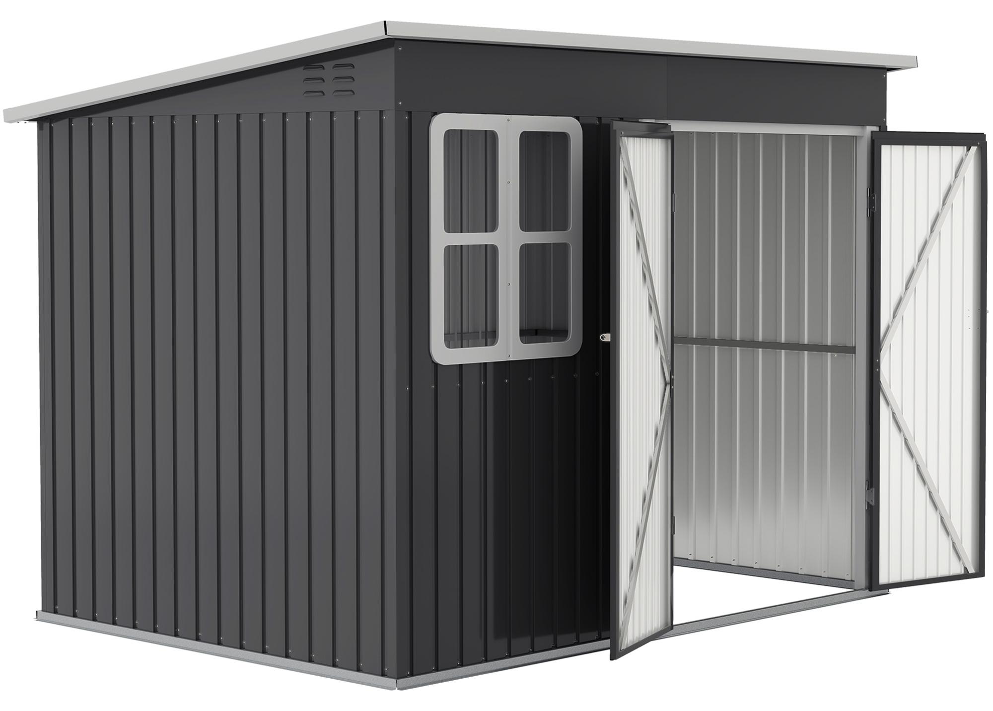 Outsunny Gartenschuppen, mit Fenster, 260 x 177 x 190 cm, Dunkelgrau