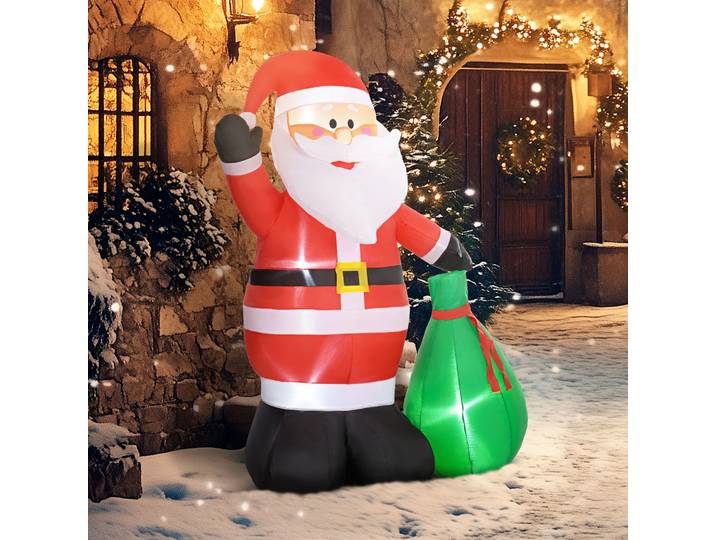 Outsunny Père Noël Gonflable 180cm LED Intérieur Extérieur
