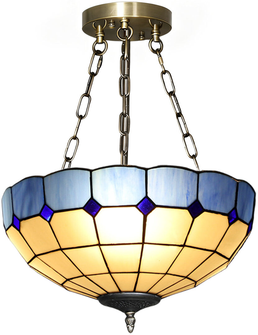 Rosdorf Park Tiffany Style Ceiling Light, Vintage Chandelier with 3 E27 Sockets White/Blue 50cm H X 34cm W X 34cm D