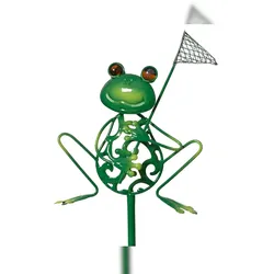 Decoris Dekofigur Frosch mit Kescher 91cm Metall Gartenstecker Outdoor Tierfigur Gartendeko Metallfigur Außenbereich Metallstecker wetterfest