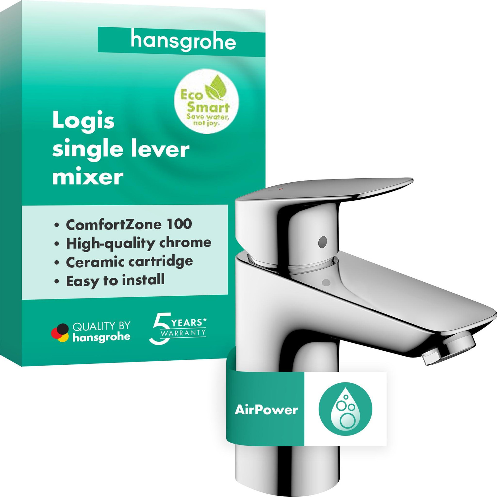 Dripio Wasbakmengkraan Logis, waterbesparend, chroom