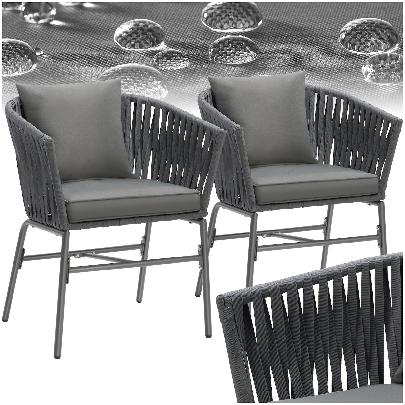tectake® Stuhlset, Geflecht im Rope-Design, abnehmbare Polyesterbezüge, 60 x 61 x 77 cm