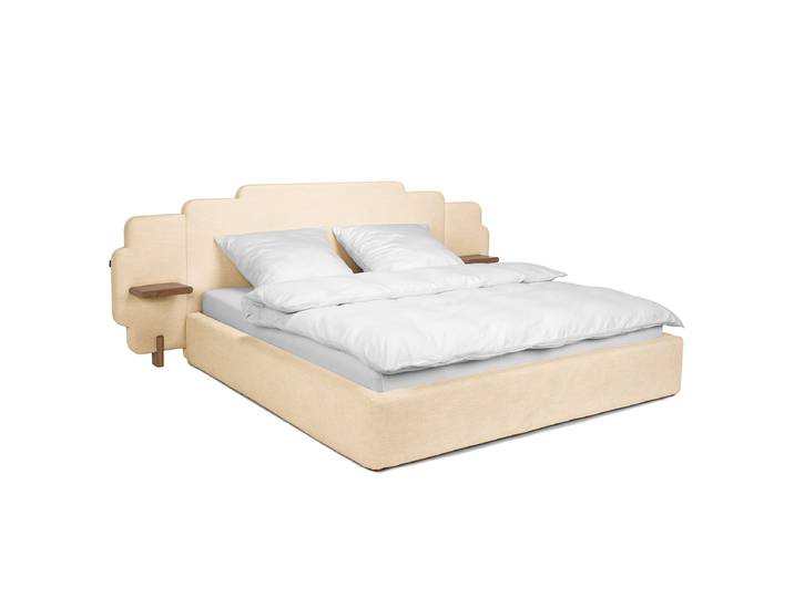Polsterbett design 140 x 200cm Chenille Roselia Beige/Creme Kein Bettkasten