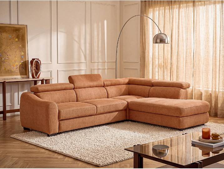 Schlafsofa mit Ecke Rechts aus strukturiertem Stoff in Terracotta BESEMA