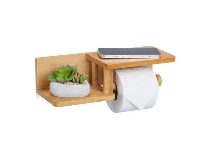 Relaxdays Wc-rolhouder bamboe met 2 plankjes