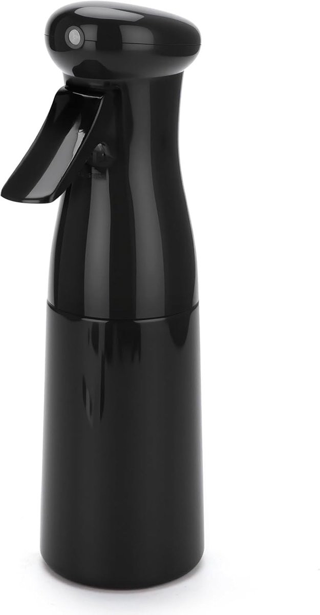 Spuitfles met continue nevel, 300 ml, zwart, 360° sproeikop voor planten en haarstyling