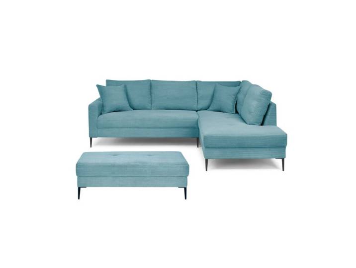 Trendstore Hilary Ecksofa mit Umbauecke in Cord – inkl. Hocker - Cord Zoom lagoon - rechts Modern