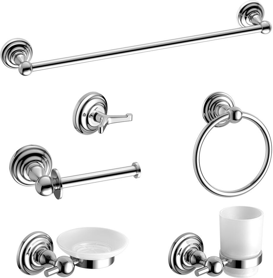 Belfry Bathroom Traditional Chrome Bathroom Accessory 6 Piece Complete Set Silver;Gloss