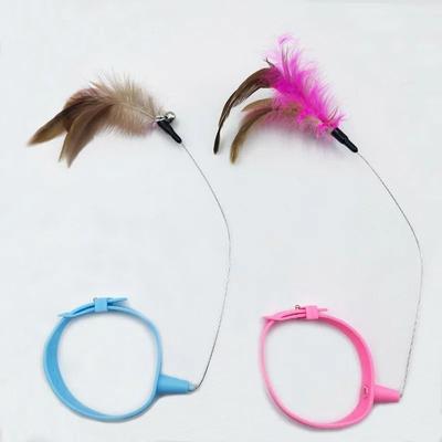Inspired Finds Interactive Feather Cat Collar Toy With Bell For Self Play Entertainment blue pink 2pcs